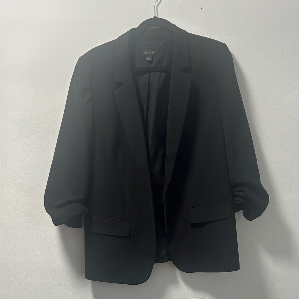 Ann Taylor Black Blazer with Ruched Sleeves